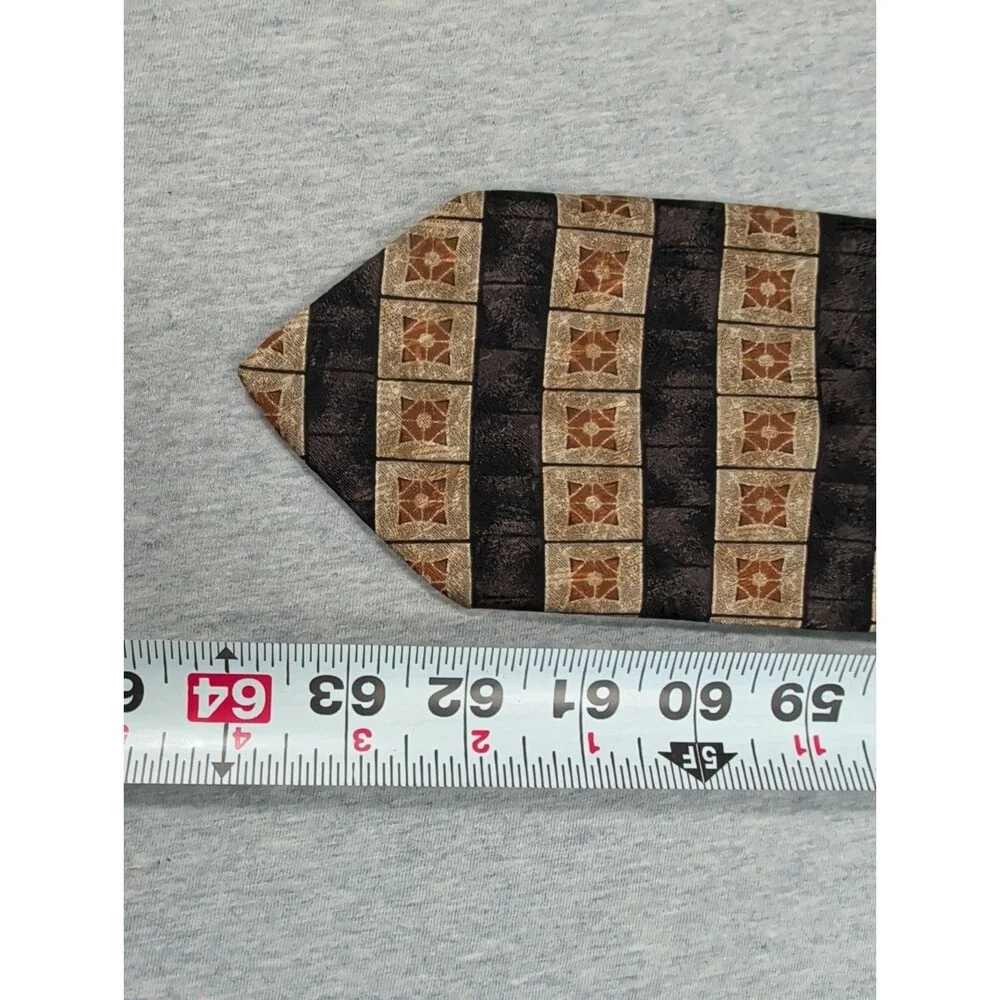 Bach Rach Tie Geometric 100% Silk Italy Brown Tones Good Condition